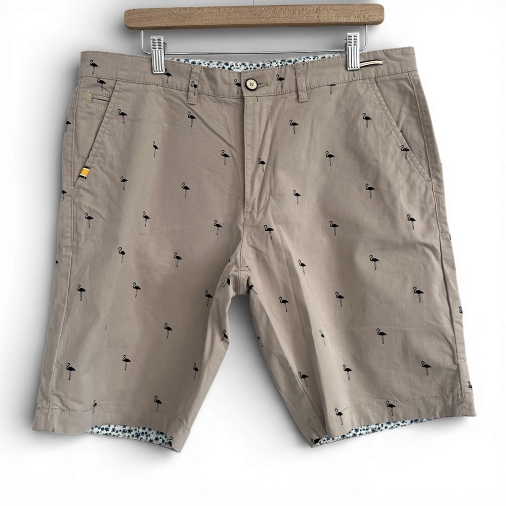 Denim & Flower Tan Flamingo Print Shorts